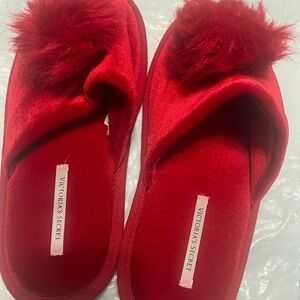 Victoria's Secret Red Velvet Pom-Top Slippers